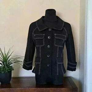 ❤️ Joe Fresh Black Blazer Jacket with White  Stitching Size 6